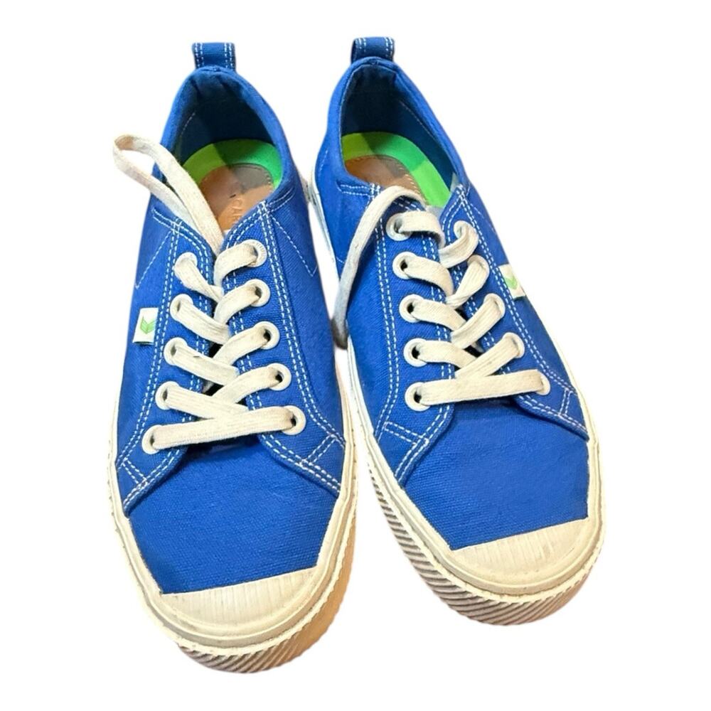 Cariuma OCA Low Washed Blue Canvas Sneaker Women 8‎ Vegan Bamboo Cork Rio